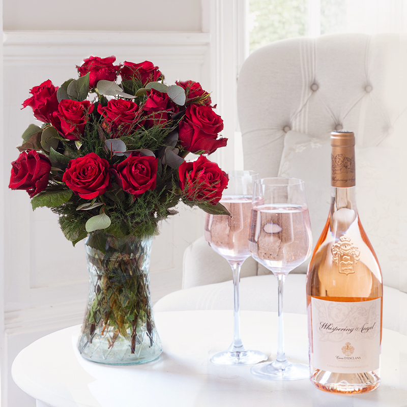 Flower Gift Set - 12 Large Headed Red Roses & Whispering Angel - Next Day Flower & Gift Delivery UK - Appleyard London