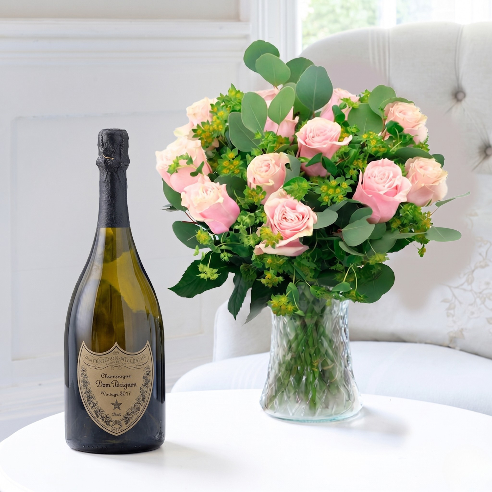 Flower Gift Set - Luxury Pink Roses & Dom Pérignon - Next Day Flower & Gift Delivery UK - Appleyard London