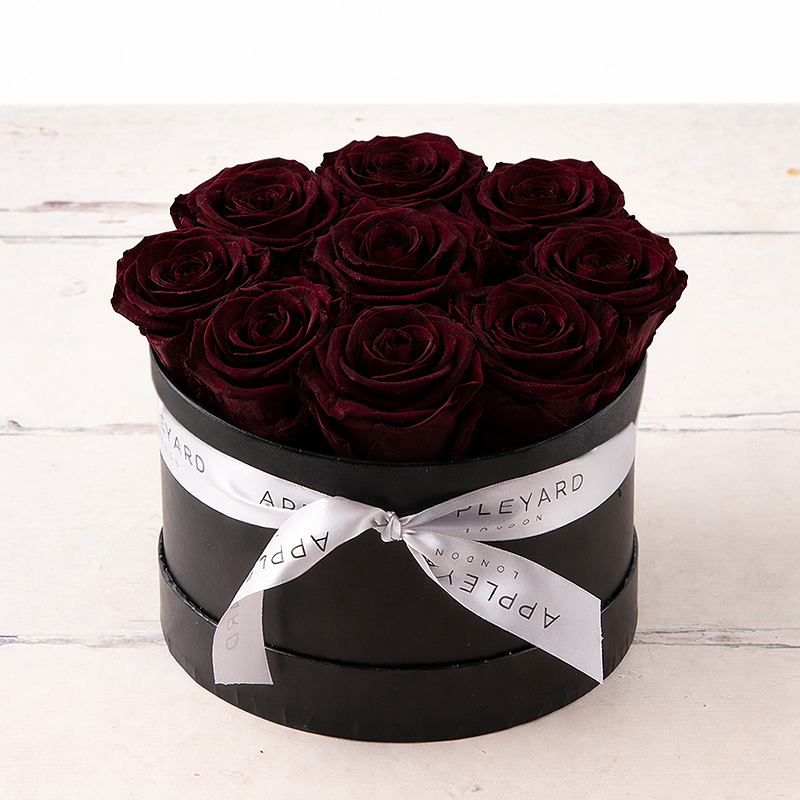 Forever Burgandy Rose Hatbox - Preserved Roses - Flower Bouquet - Next Day Flower Delivery UK - Appleyard London