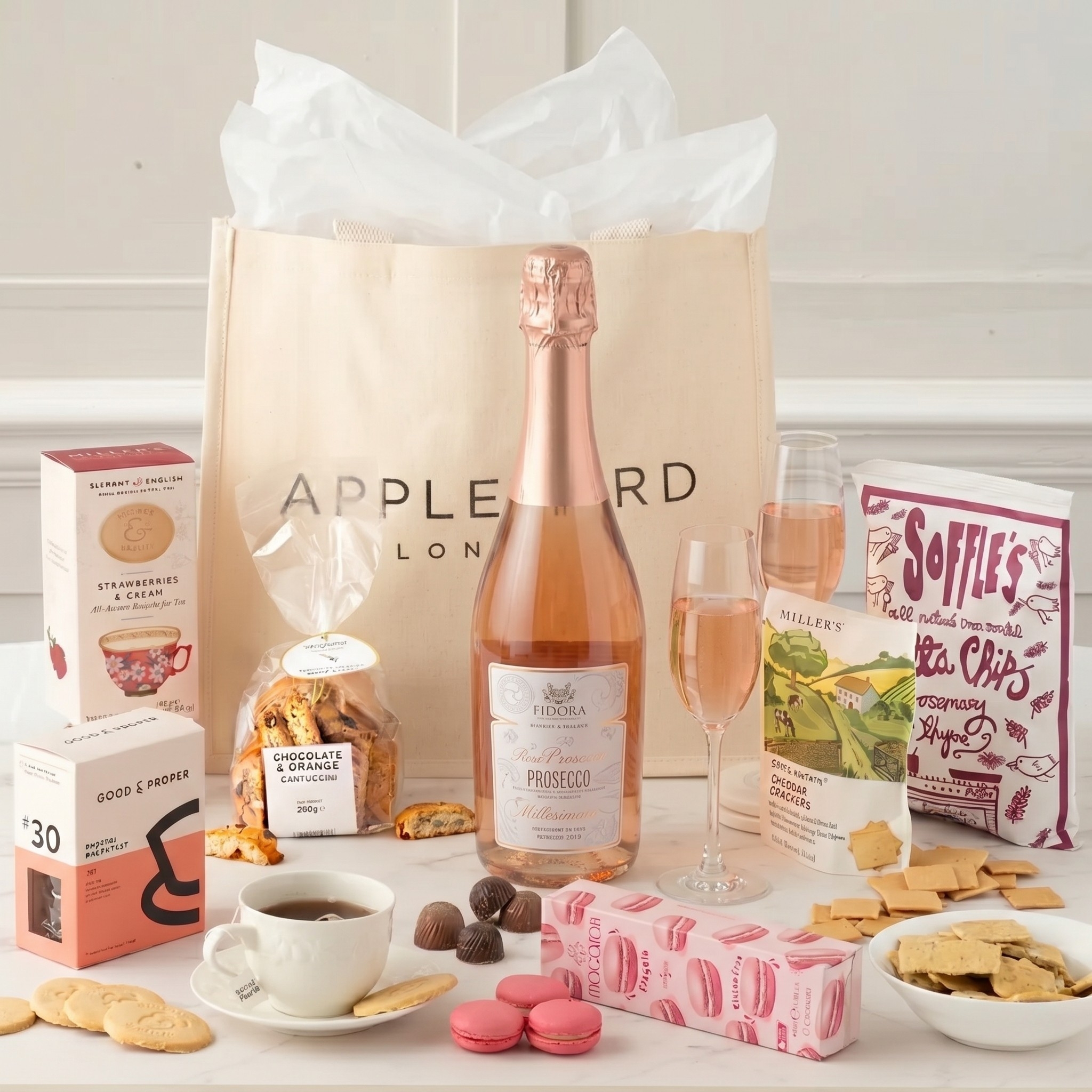 Organic Prosecco Rosé & Sweet Delights Afternoon Tea Hamper | Luxury Hampers Delivered by Appleyard London