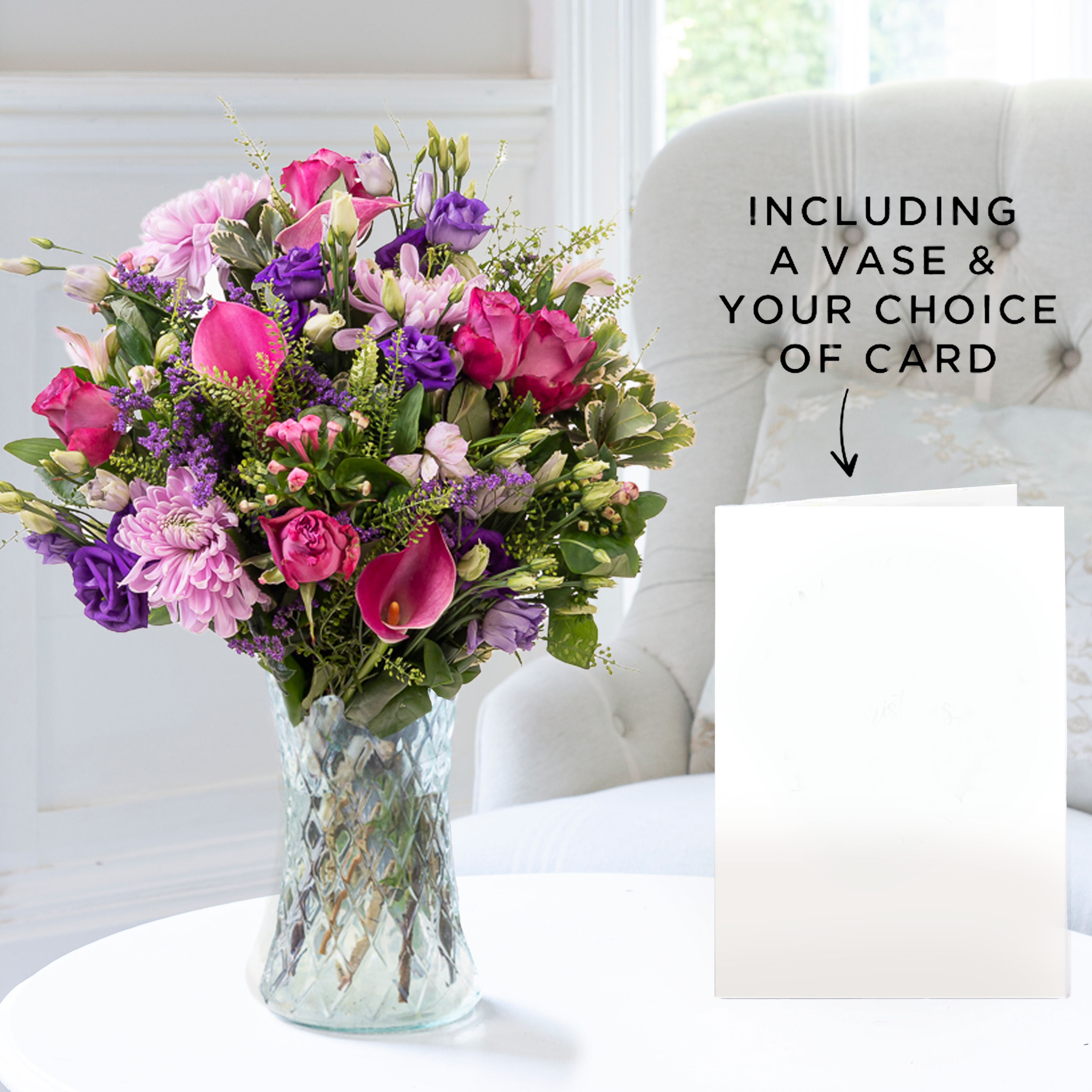 Flower Gift Set - Afternoon Tea, Vase & Card - Pink - Alstroemeria & Bouvardia - Next Day Flower & Gift Delivery UK - Appleyard London