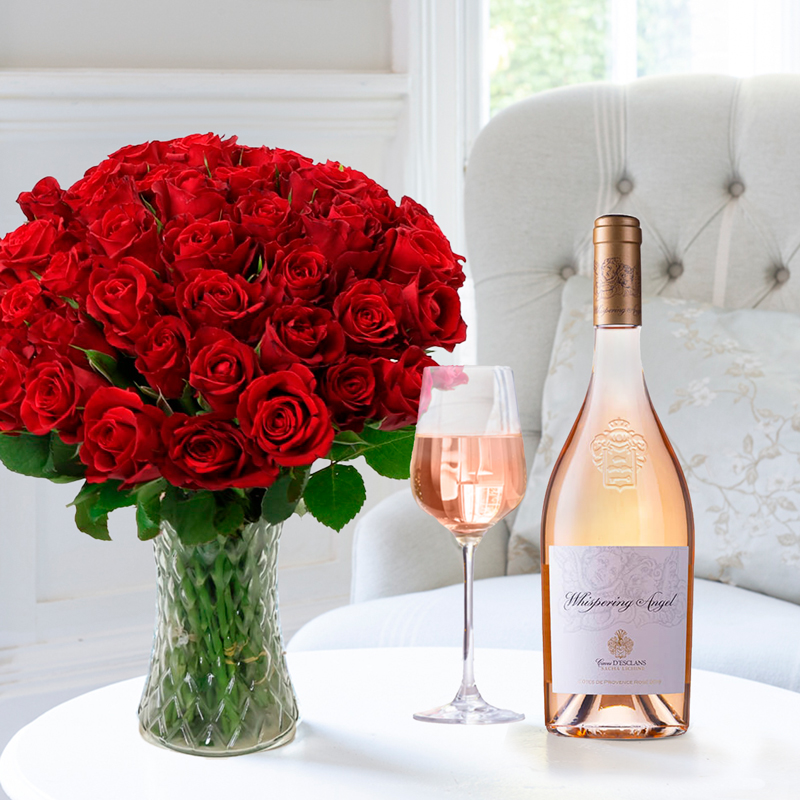 Flower Gift Set - 50 Red Roses & Whispering Angel - Next Day Flower & Gift Delivery UK - Appleyard London