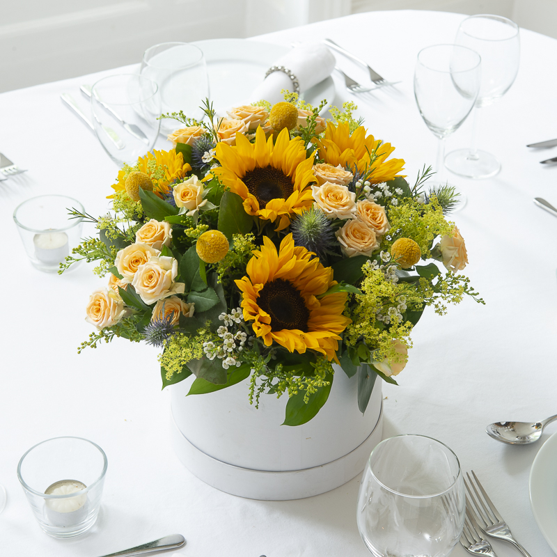 Radiant Hatbox Table Centre - Wedding Flower Bouquet - Last Minute Wedding Flowers Delivery UK - Appleyard London