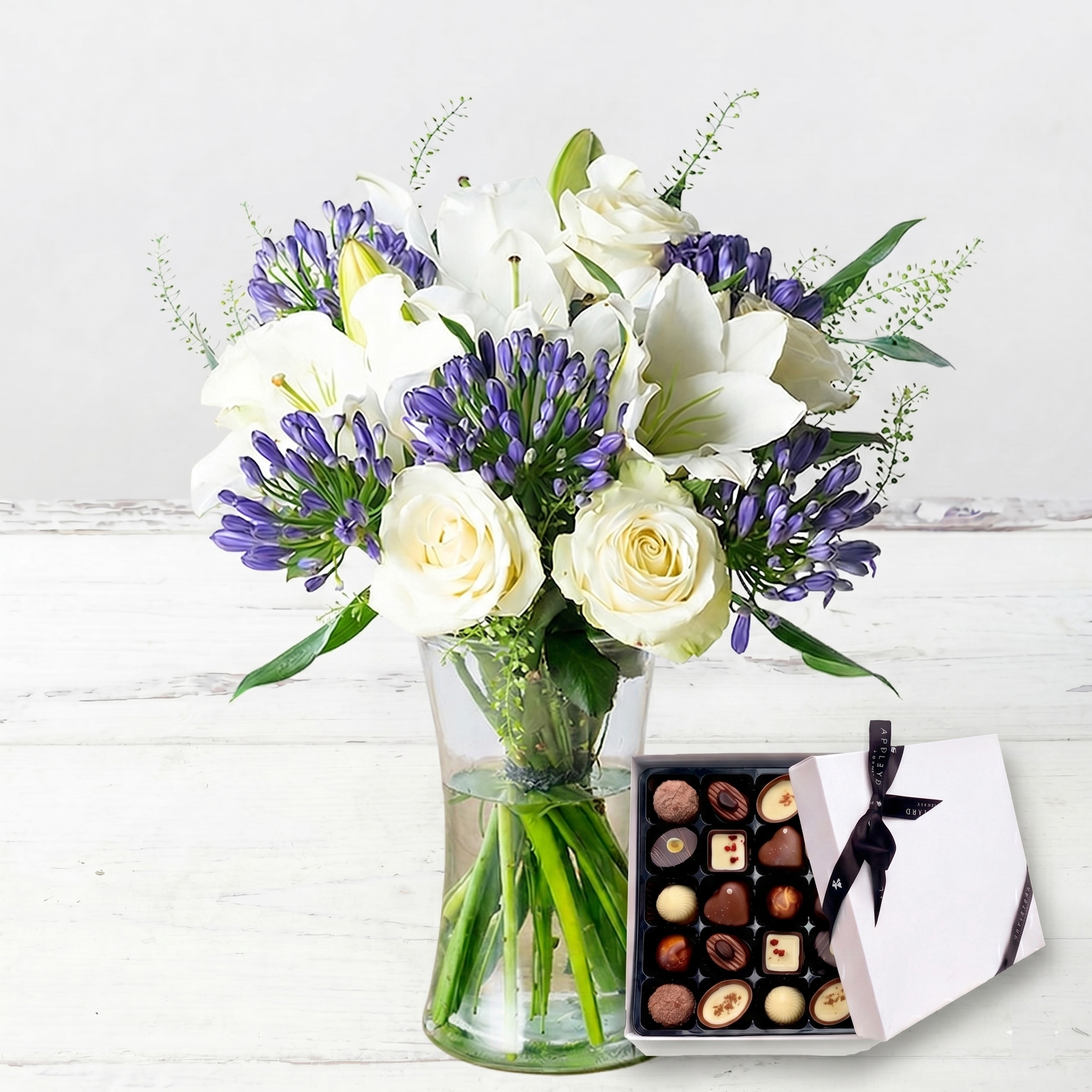 Flower Gift Set - Bluebelle & 25 Chocolates - Agapanthus & Greenbell - Next Day Flower & Gift Delivery UK - Appleyard London