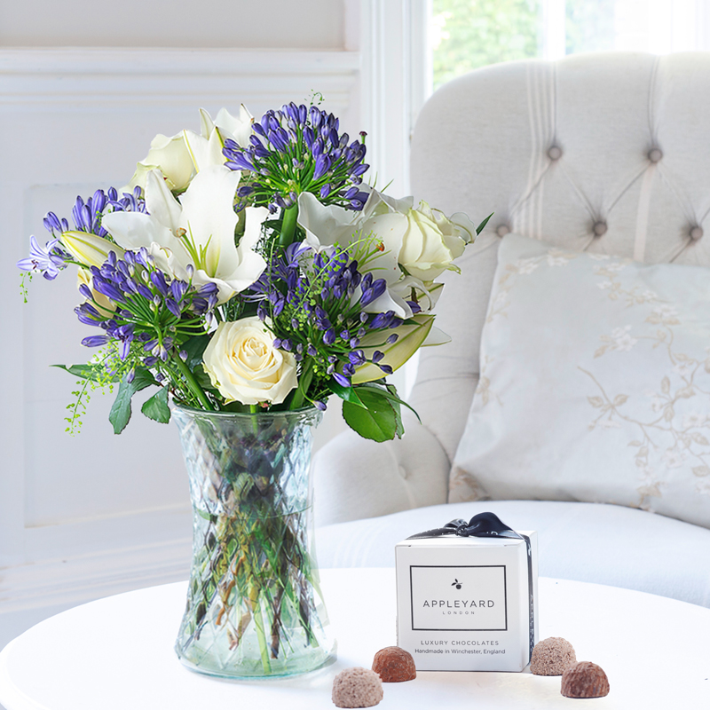 Flower Gift Set - Bluebelle & 6 Mixed Truffles - Agapanthus & Lilies - Next Day Flower & Gift Delivery UK - Appleyard London