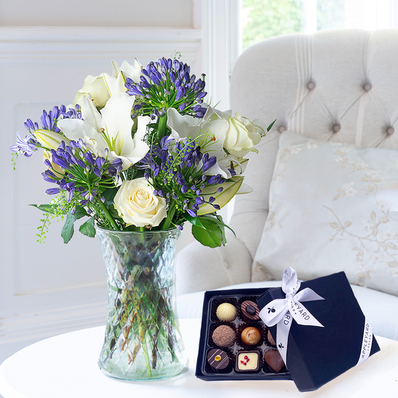 Flower Gift Set - Bluebelle & 9 Chocolates - Agapanthus & Lilies - Next Day Flower & Gift Delivery UK - Appleyard London