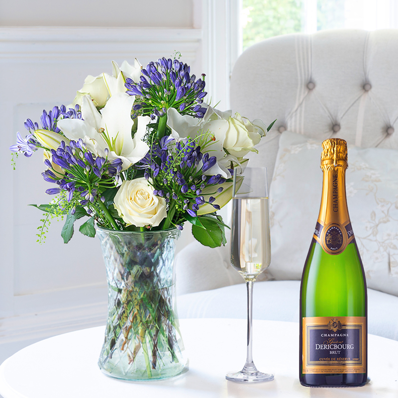 Flower Gift Set - Bluebelle & Champagne Dericbourg - Agapanthus & Greenbell - Next Day Flower & Gift Delivery UK - Appleyard London