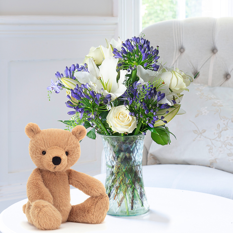 Flower Gift Set Bluebelle & Jellycat Rufus Bear Medium - Next Day Flower & Gift Delivery UK - Appleyard London