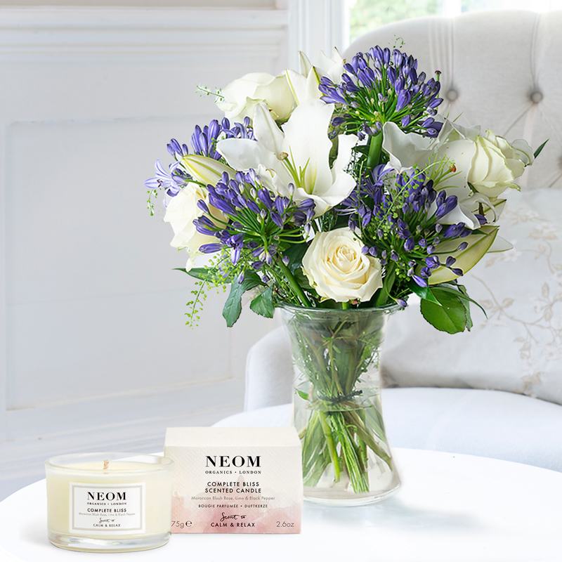 Flower Gift Set Bluebelle & NEOM Complete Bliss Candle - Next Day Flower & Gift Delivery UK - Appleyard London