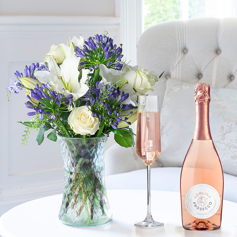 Flower Gift Set - Bluebelle & Prosecco Rosé - Agapanthus & Greenbell - Next Day Flower & Gift Delivery UK - Appleyard London