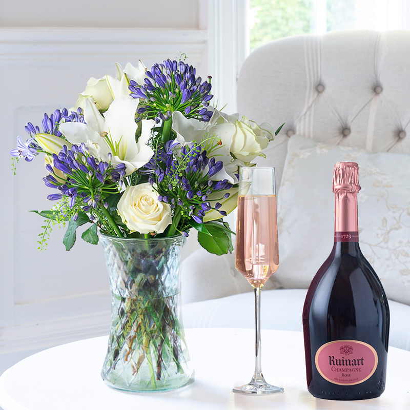 Flower Gift Set - Bluebelle & Ruinart Rosé - Agapanthus & Greenbell - Next Day Flower & Gift Delivery UK - Appleyard London