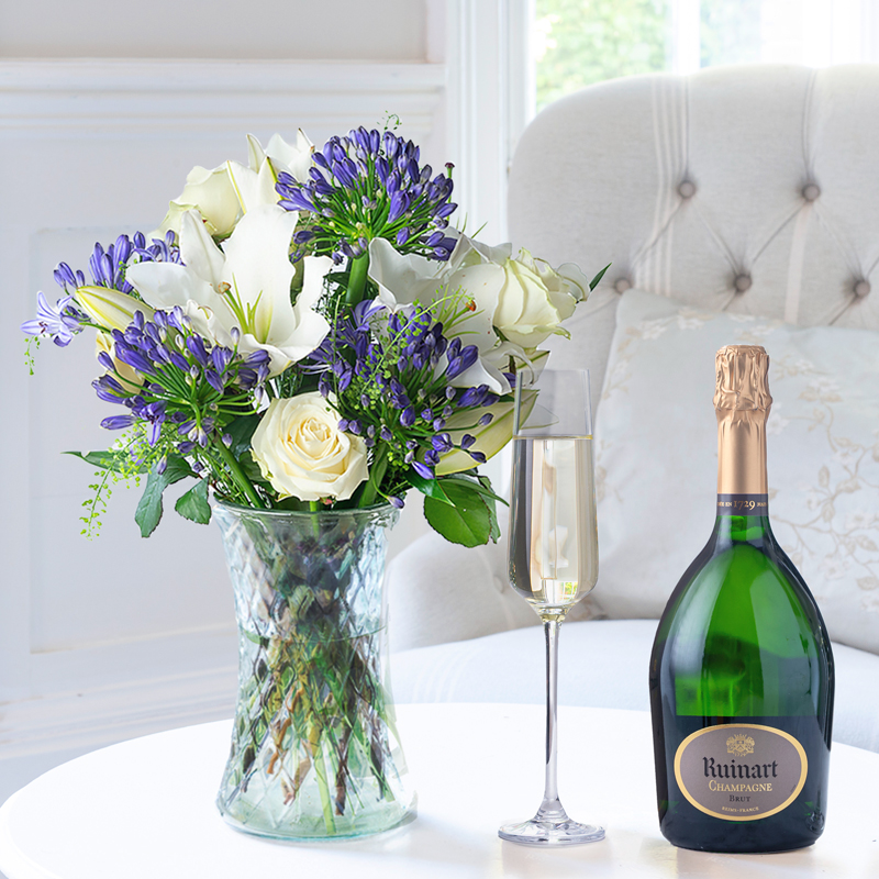 Flower Gift Set - Bluebelle & Ruinart - Agapanthus & Lilies - Next Day Flower & Gift Delivery UK - Appleyard London