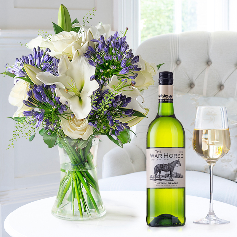 Flower Gift Set Bluebelle & War Horse Chenin Blanc - Next Day Flower & Gift Delivery UK - Appleyard London