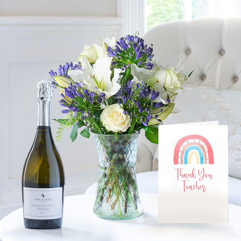 Flower Gift Set Thank You Bluebelle, Prosecco & Card - Next Day Flower & Gift Delivery UK - Appleyard London