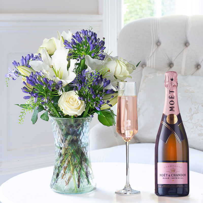 Flower Gift Set - Bluebelle & Moët Rosé - Agapanthus & Lilies - Next Day Flower & Gift Delivery UK - Appleyard London