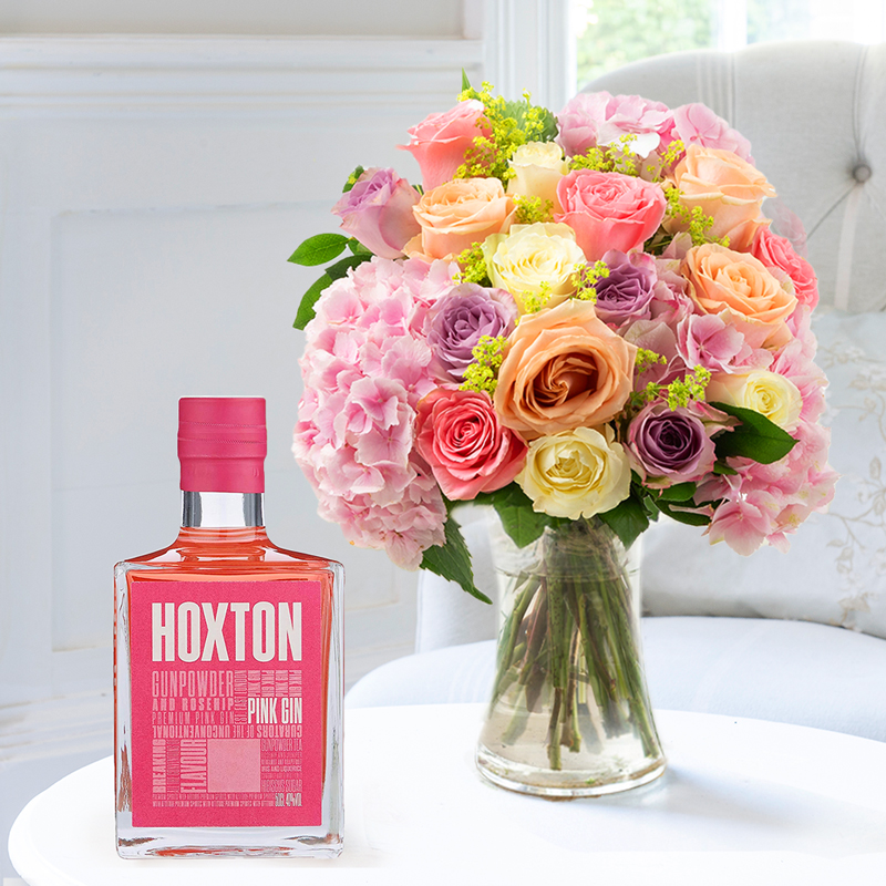 Flower Gift Set - Candy Clouds & Hoxton Pink Gin - Hydrangea & Roses - Next Day Flower & Gift Delivery UK - Appleyard London