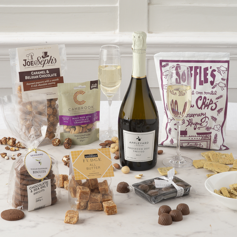 Celebration box with prosecco and nibbles - Hamper - Next Day Hamper Gift Delivery UK - Appleyard London