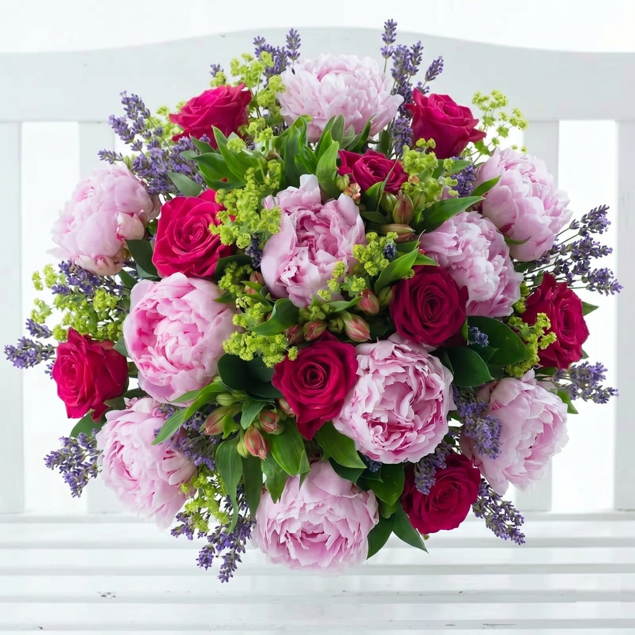 Luxury Pomegranate Rose & Coral Charm Peony - Pink - Alstroemeria & Bupleurum - Peony Bouquet - Next Day Flower Delivery UK - Appleyard London