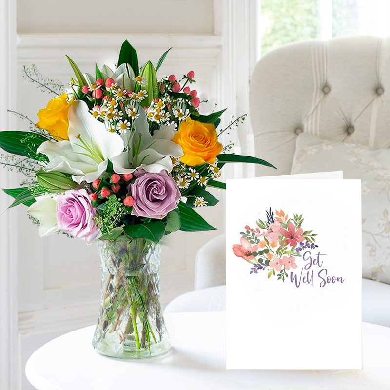 Flower Gift Set Get Well Glaze & Card - White - Next Day Flower & Gift Delivery UK - Appleyard London
