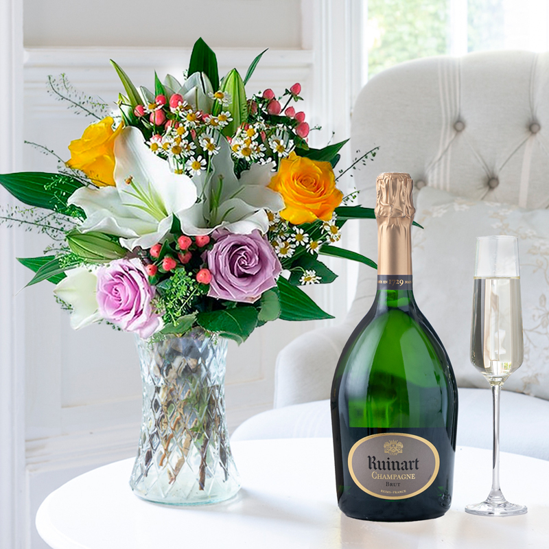 Flower Gift Set - Glaze & Ruinart - White - Hypericum Berry & Oriental Lilies - Next Day Flower & Gift Delivery UK - Appleyard London