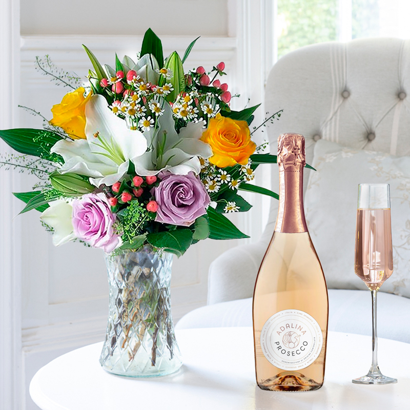 Flower Gift Set - Glaze & Rosé Prosecco - White - Hypericum Berry & Oriental Lilies - Next Day Flower & Gift Delivery UK - Appleyard London