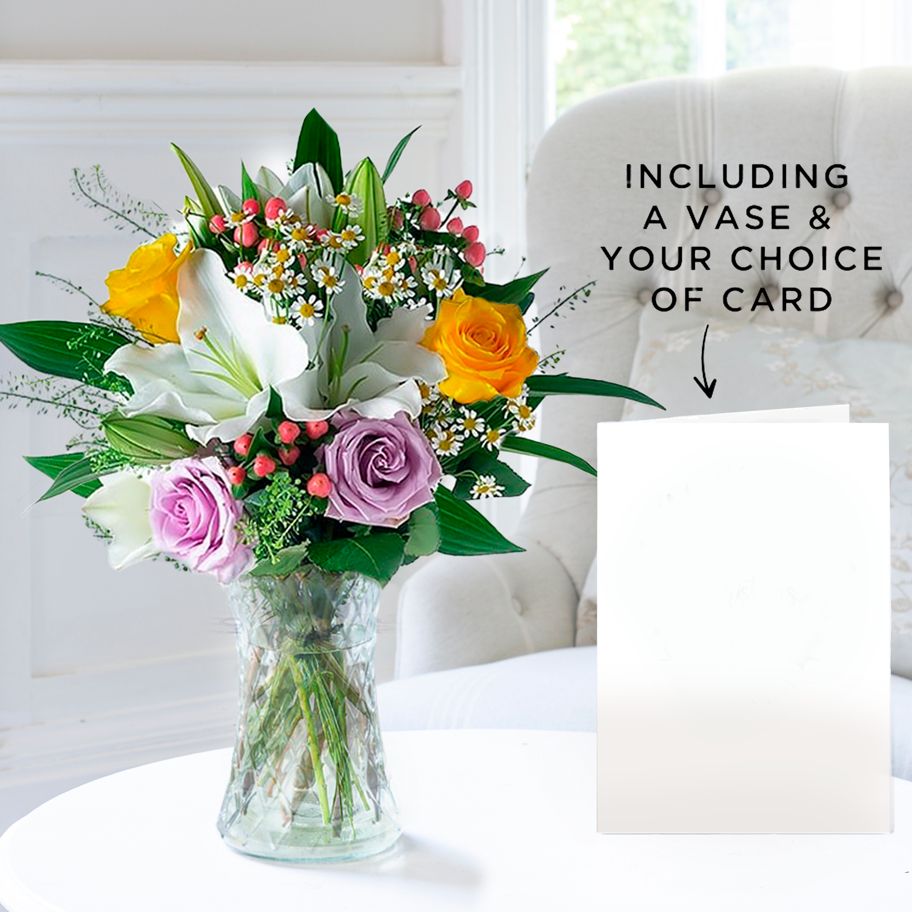 Flower Gift Set - Glaze, Vase & Card - White - Chrysanthemum & Hypericum Berry - Next Day Flower & Gift Delivery UK - Appleyard London