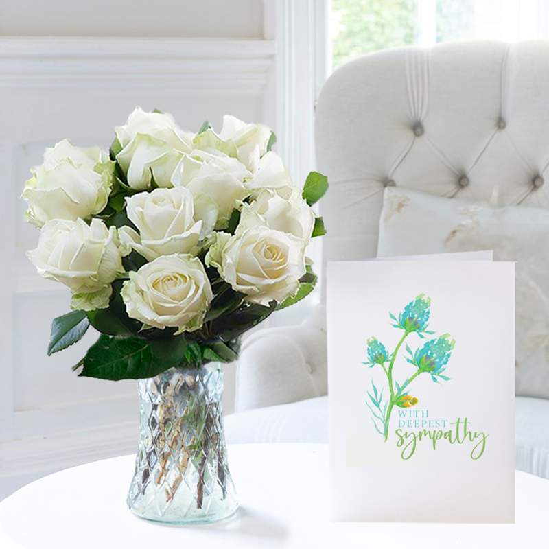 Sympathy Flower Gift Set - Letterbox Simply White Roses & Sympathy Card - Next Day Flower & Gift Delivery UK - Appleyard London