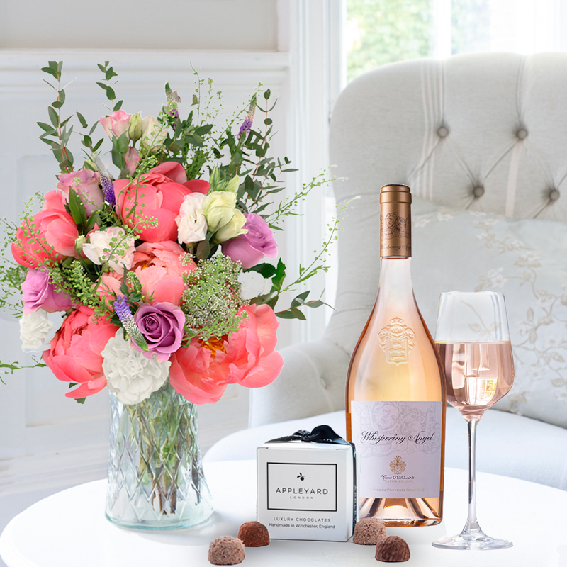 Flower Gift Set - Lilac Rose & Pink Peony, Whispering Angel & 6 Mixed Truffles - Peonies - Next Day Flower & Gift Delivery UK - Appleyard London