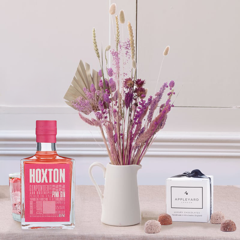 Flower Gift Set Lilac Haze, Hoxton Pink Gin 50cl & 6 Mixed Truffles - Next Day Flower & Gift Delivery UK - Appleyard London