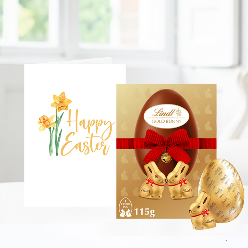 Lindt Gold Bunny Milk Chocolate Easter Egg & Easter Card - Hamper - Next Day Hamper Gift Delivery UK - Appleyard London