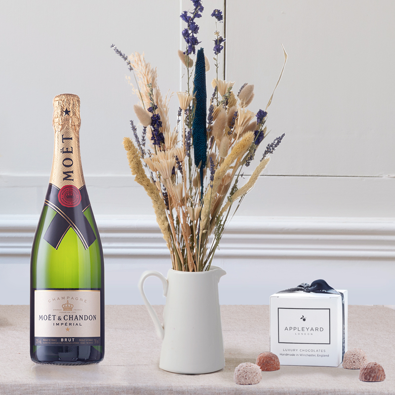 Flower Gift Set Little Lavenders, Moët & Chandon & 6 Mixed Truffles - Next Day Flower & Gift Delivery UK - Appleyard London