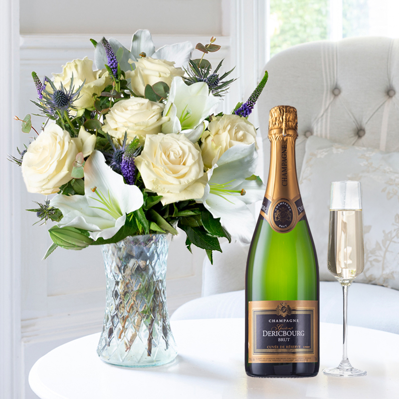 Flower Gift Set - Lunar & Champagne Dericbourg - Eryngium & Eucalyptus - Next Day Flower & Gift Delivery UK - Appleyard London
