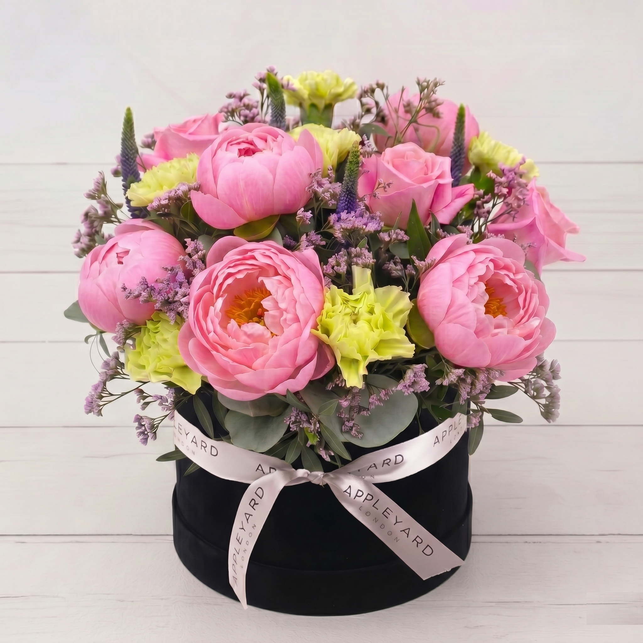 Coral Charm Peony Sunset Hatbox - Coral - Peonies & Roses - Flower Bouquet - Next Day Flower Delivery UK - Appleyard London