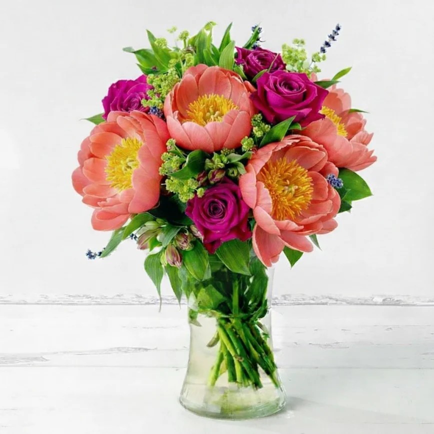 Pomegranate Rose & Pink Peony - Pink - Flower Bouquet - Next Day Flower Delivery UK - Appleyard London