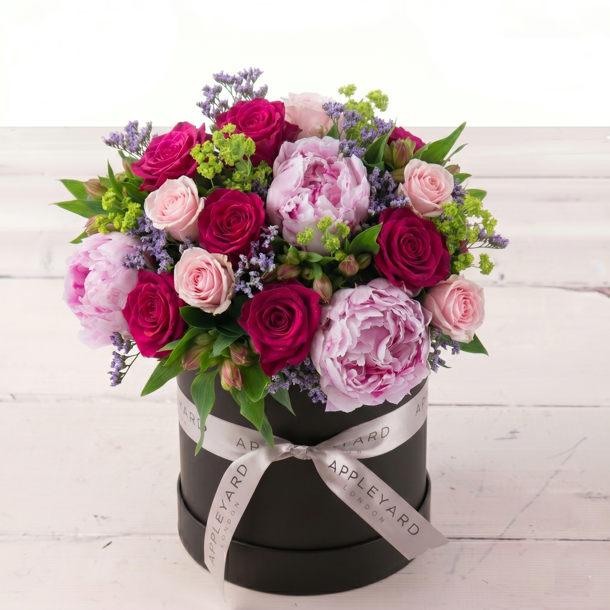 Pomegranate Coral Charm Peony Hatbox - Pink - Peonies & Roses - Flower Bouquet - Next Day Flower Delivery UK - Appleyard London