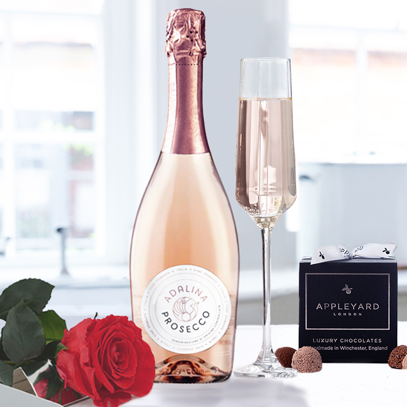 Flower Gift Set - Preserved Rose, Adalina Rosé Prosecco & 12 Mixed Truffles - Red Roses - Next Day Flower & Gift Delivery UK - Appleyard London
