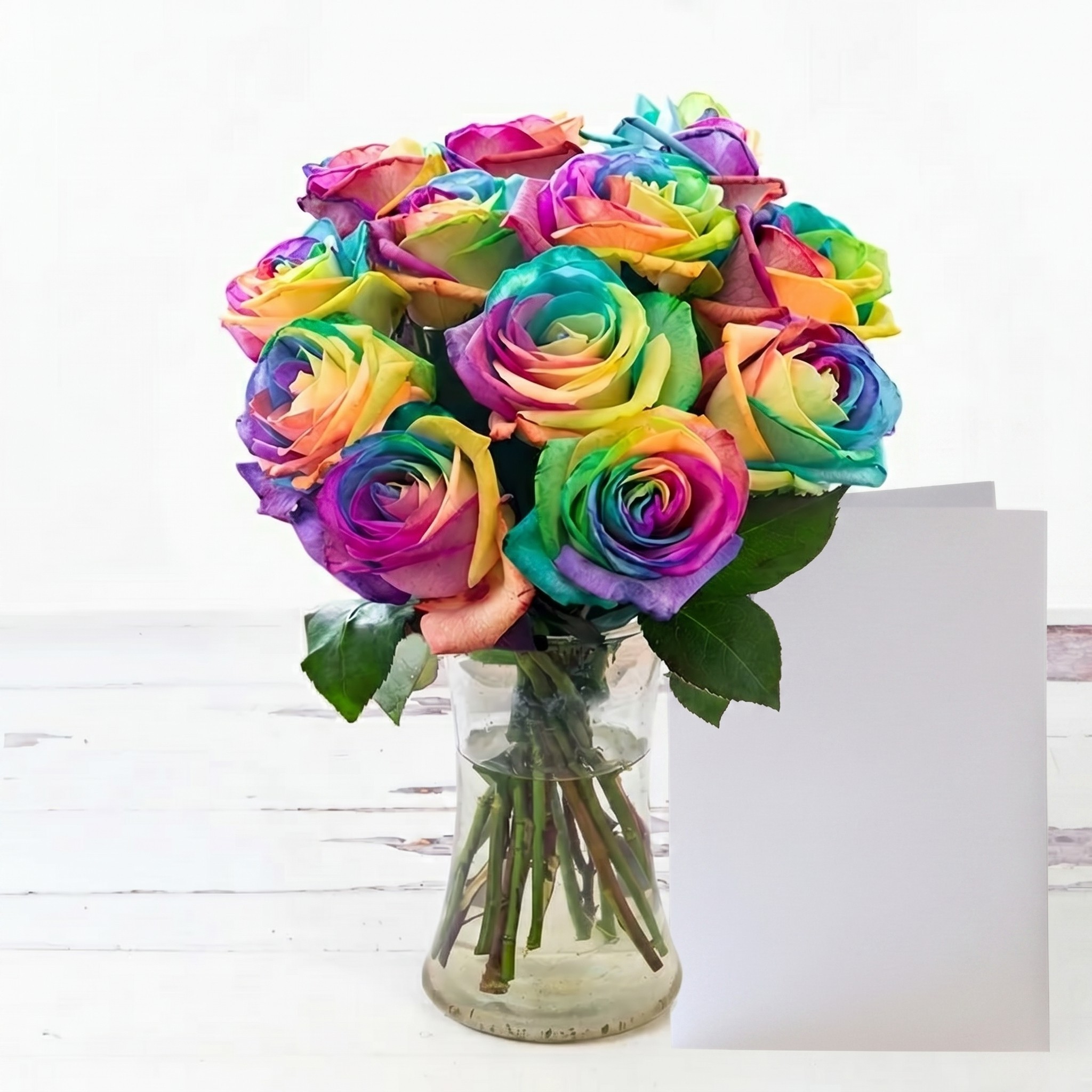 Rainbow Roses & Free Card - Flower Bouquet - Next Day Flower Delivery UK - Appleyard London