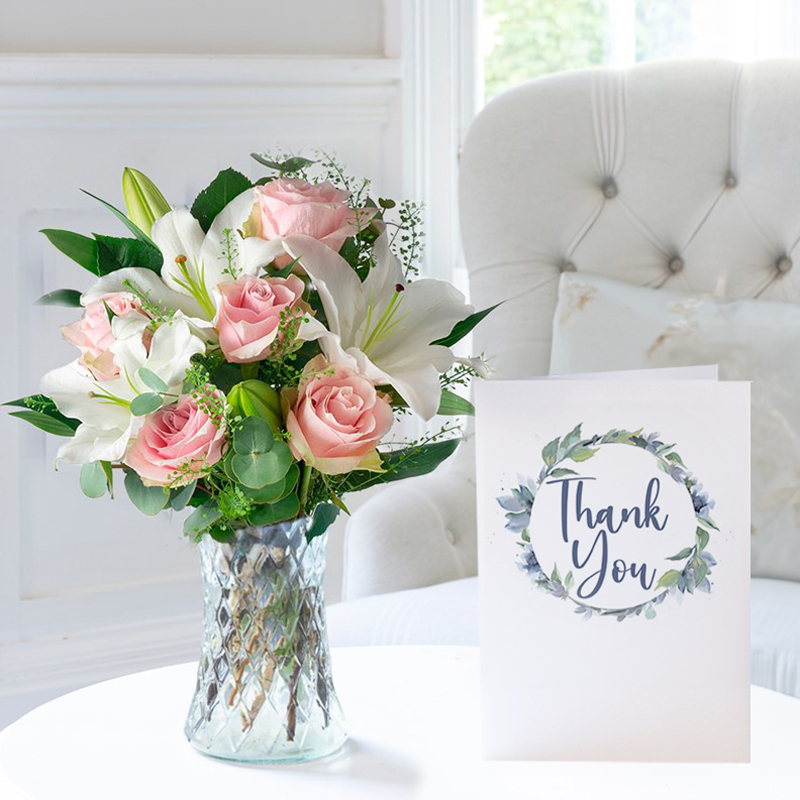 Flower Gift Set Thank You - Simply Pink Rose & Lily & Card - Eucalyptus & Lilies - Next Day Flower & Gift Delivery UK - Appleyard London