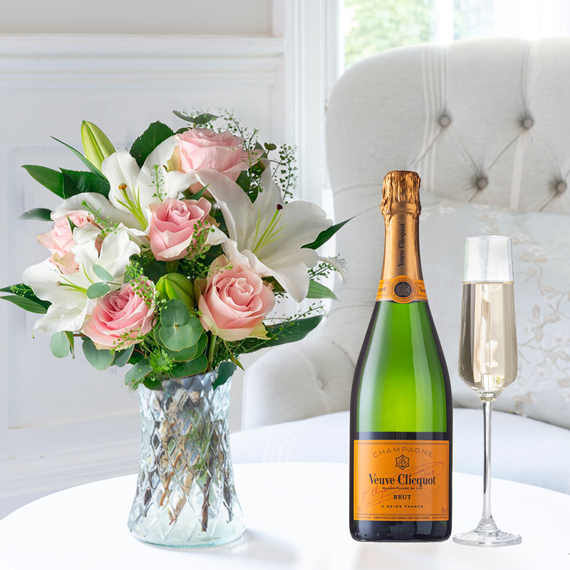 Flower Gift Set - Simply Pink Rose & Lily & Veuve Clicquot - Roses & Lilies - Next Day Flower & Gift Delivery UK - Appleyard London