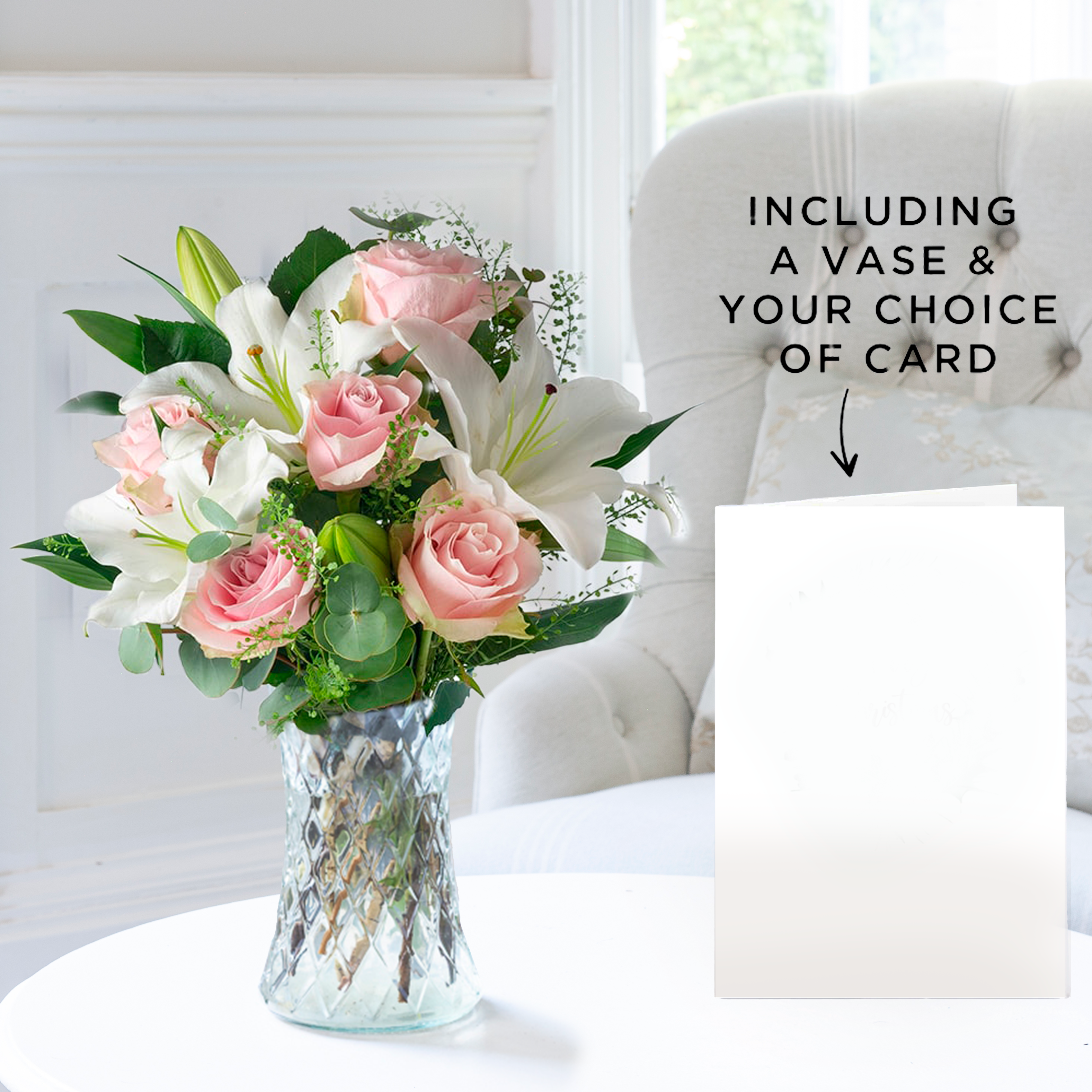 Flower Gift Set - Simply Pink Rose & Lily, Vase & Card - Eucalyptus & Lilies - Next Day Flower & Gift Delivery UK - Appleyard London