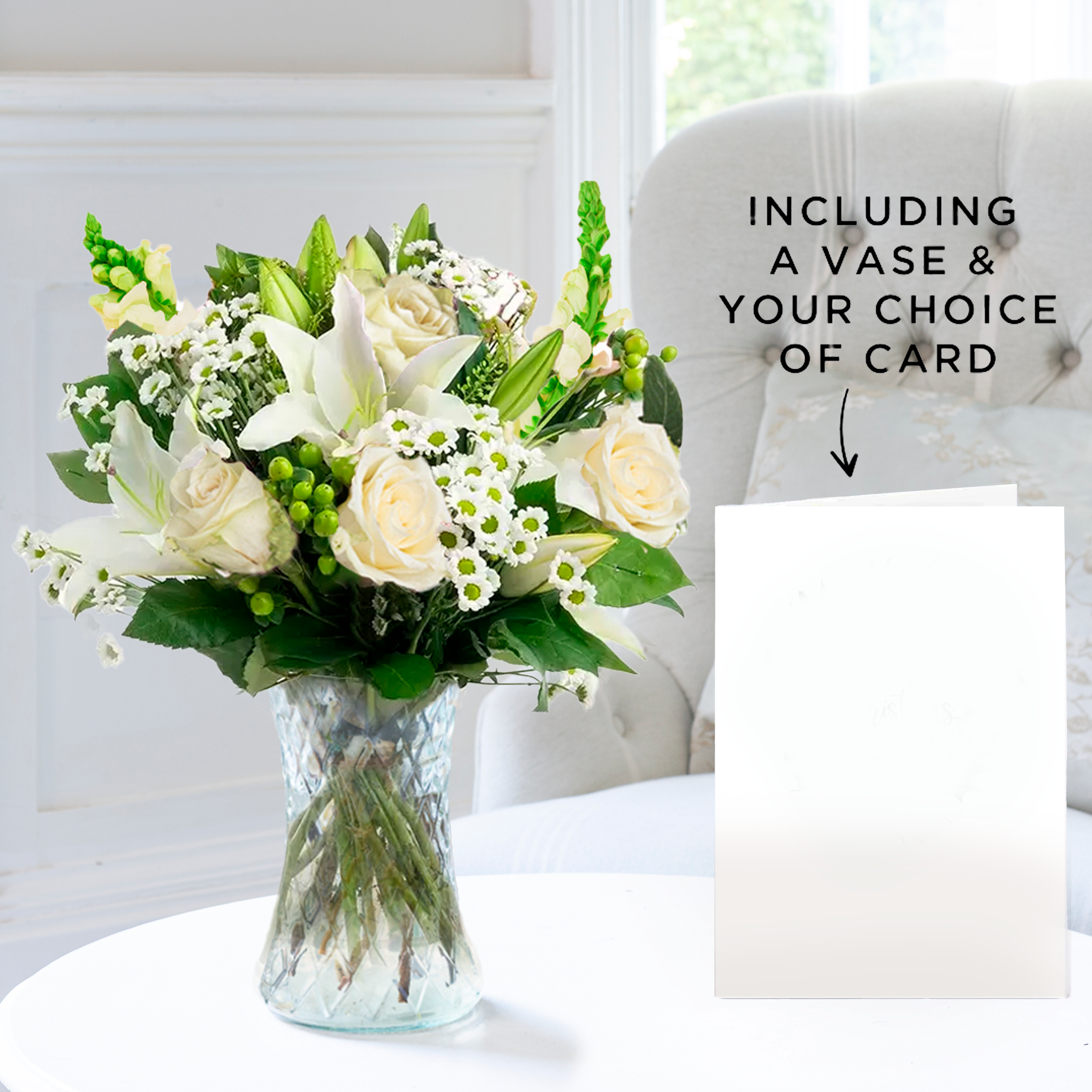 Flower Gift Set - Simply White Rose & Lily, Vase & Card - Antirrhinum & Chrysanthemum - Next Day Flower & Gift Delivery UK - Appleyard London