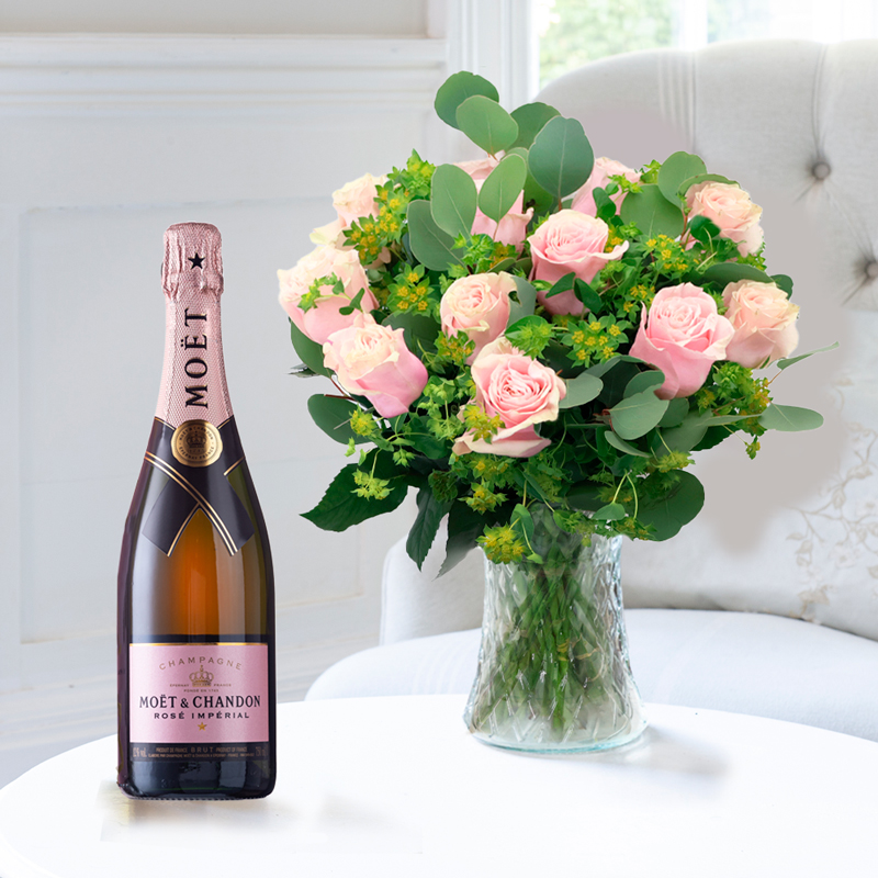 Flower Gift Set - Luxury Pink Roses & Moët Rosé - Next Day Flower & Gift Delivery UK - Appleyard London