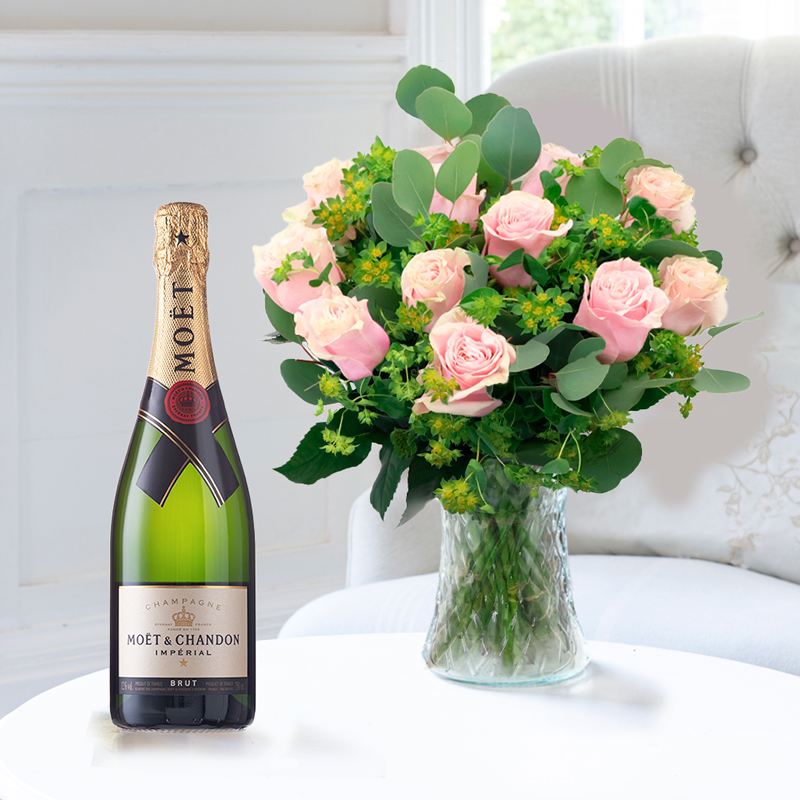 Flower Gift Set - Luxury Pink Roses & Moët & Chandon - Next Day Flower & Gift Delivery UK - Appleyard London