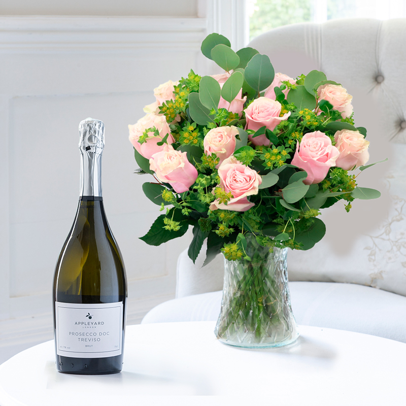 Flower Gift Set - Luxury Pink Roses & Prosecco - Next Day Flower & Gift Delivery UK - Appleyard London