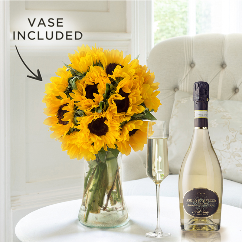 Summer Sunflowers, Prosecco & Vase