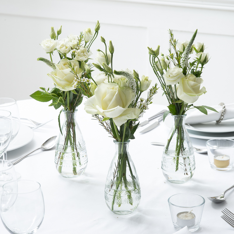 Cherish Bud Vases Table Centre - White - Wedding Flower Bouquet - Last Minute Wedding Flowers Delivery UK - Appleyard London