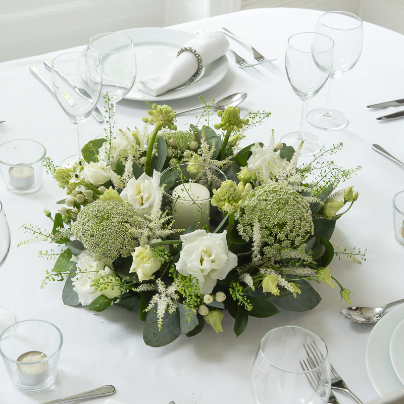 Wild & Whimsy Wreath Table Centre - White - Wedding Flower Bouquet - Last Minute Wedding Flowers Delivery UK - Appleyard London