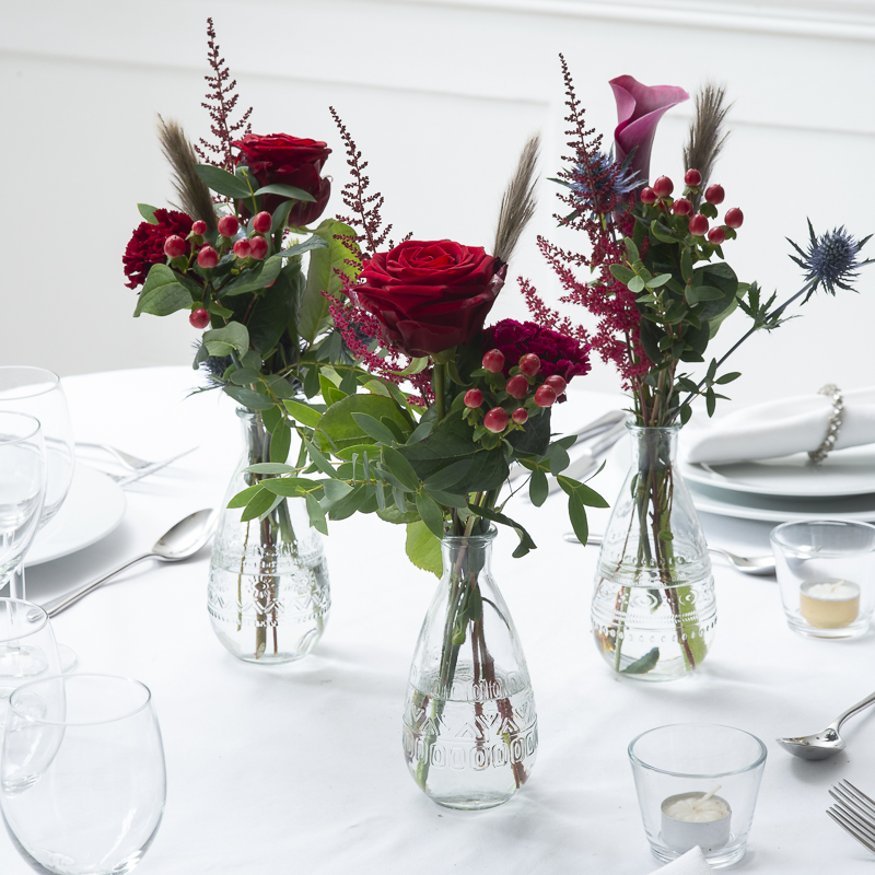 Ruby Allure Bud Vases Table Centre - Red - Wedding Flower Bouquet - Last Minute Wedding Flowers Delivery UK - Appleyard London
