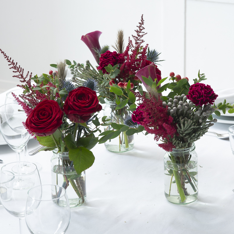 Ruby Allure Jars Table Centre - Wedding Flower Bouquet - Last Minute Wedding Flowers Delivery UK - Appleyard London