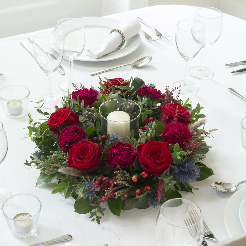 Ruby Allure Wreath Table Centre - Wedding Flower Bouquet - Last Minute Wedding Flowers Delivery UK - Appleyard London